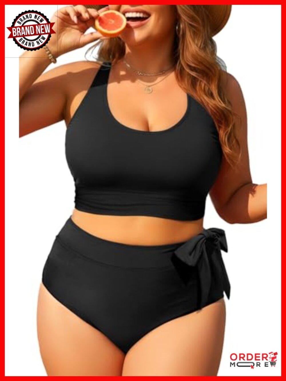 Plus Size Two Piece Bikini Set High Waisted Tummy Control Swimwear